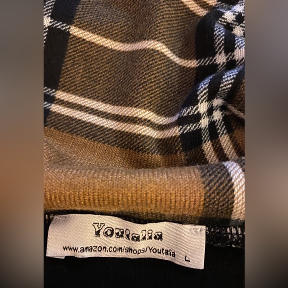 Youtalia black dress / tunic with brown plaid collar and trim Size L - Picture 2 of 7